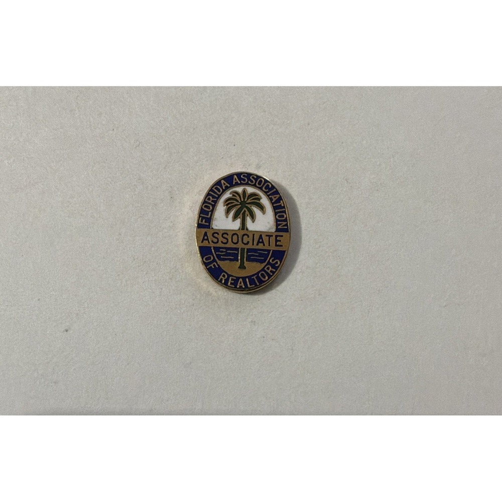 Florida Association Of Realtors Associate Lapel Pin Pinback Brooch Gold Blue